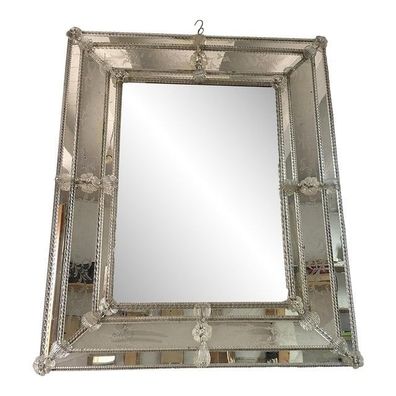 Venetian Rectangular Floreal Hand-Carving Wall Mirror in Murano Glass Style - SimoEng