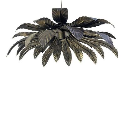 Contemporary Florentine Wrought Iron Brunito and Gold Leaves Pendant by SimoEng