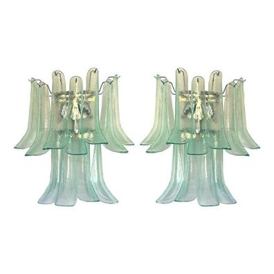 Contemporary Green-Wather Murano Glass "Selle" Wall Sconces in Mazzega Style - A Pair