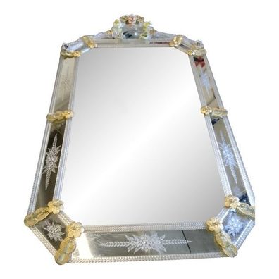 Best Venetian Rectangular Floreal Hand-Carving Wall Mirror in Murano Glass Style