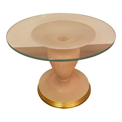 1990s Italian Venetian White and Gold Murano Glass Style Coffee Table in "Seta Color"