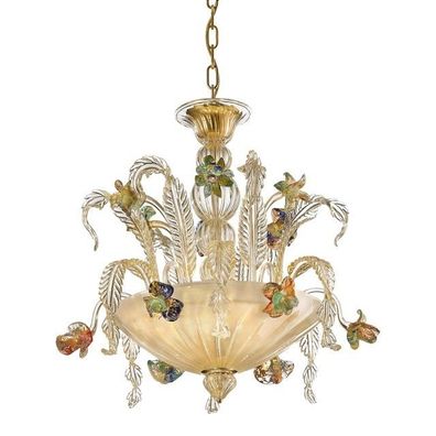 21st Century Transparent and Gold Floral Chandelier in Murano Glass by SimoEng