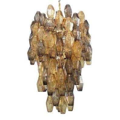 Contemporary Chandelier With Amber and Fume´ “POLIEDRI”in Venini Style by SimoEng