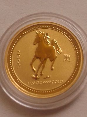 5$ 2002 Australien Lunar Pferd 1/20 Unze Gold 1,55g Gold 5 Dollars 2002 Lunar