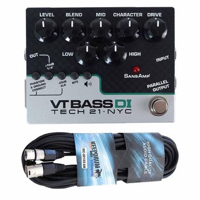 Tech21 SansAmp Character VT Bass DI Preamp Pedal mit Kabel