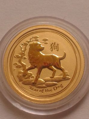 5$ 2018 Australien Lunar Hund 1/20 Unze Gold 1,55g Gold 5 Dollars 2018 Australien