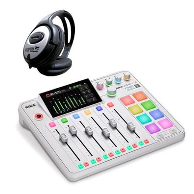 Rode Rodecaster Pro II Weiss mit Kopfhörer