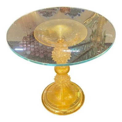 1980s Venetian Gold "Rostrato" Murano Glass Attributed Coffee Table by SimoEng