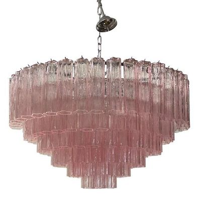 Contemporary Pink "Tronchi" Murano Glass Chandelier in Venini Style by SimoEng