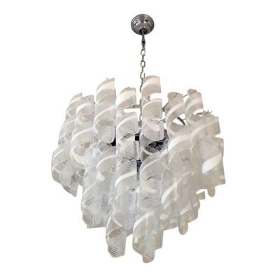 Contemporary Transparent and White “Riccio” Murano Glass Chandelier bySimoEng