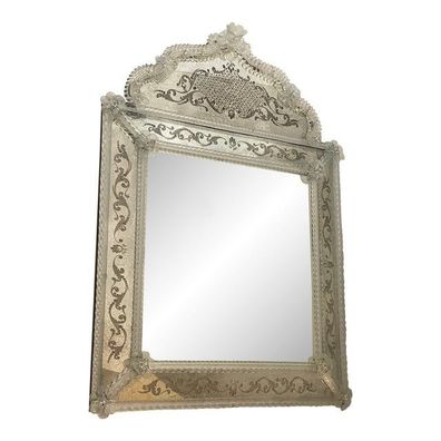 Contemporary Venetian Squared Floreal Hand-Carving Mirror in Murano Glass by SimoEng