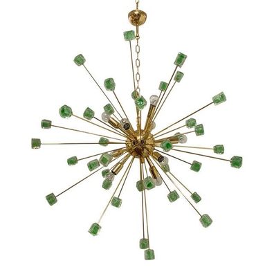 Green Cubes Murano Glass Gold Sputnik Chandelier by SimoEng