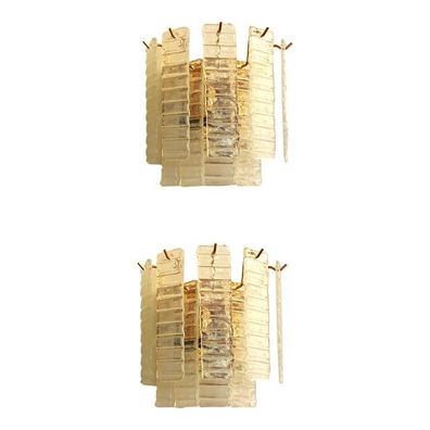 Set of Two Contemporary Opalino Strips “Listelli” Murano Glass Gold Wall Sconces