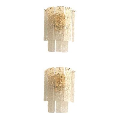 Pair of Contemporary Hammered Strips ”Listelli” Murano Glass Gold Wall Sconces