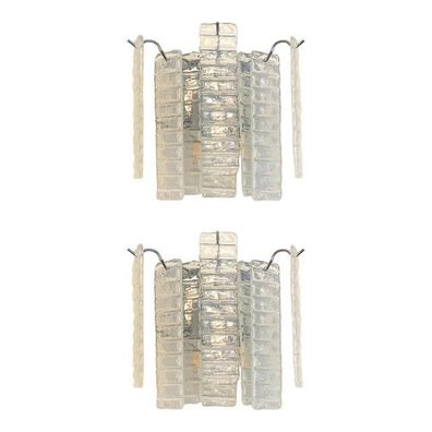 Set of Two Contemporary Opalino Strips “Listelli” Murano Glass Wall Sconces - SimoEng