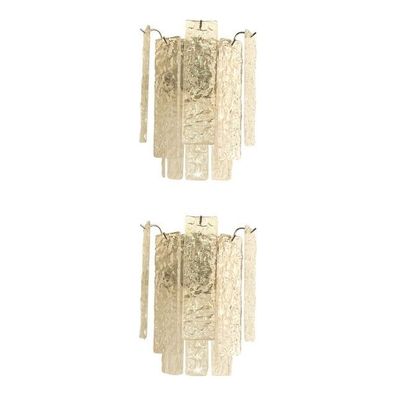 New Pair of Contemporary Hammered Strips ”Listelli” Murano Glass Chromed Wall Sconces