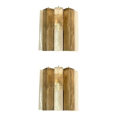 21st Century Transparent and Fumè "Squared" Murano Glass Wall Sconces - a Pair