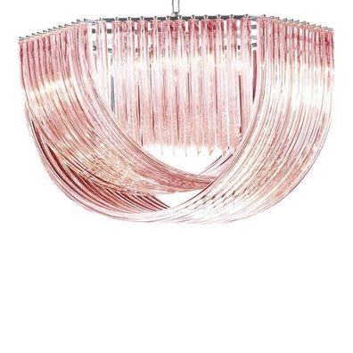 Contemporary Hexagonal Pink Bundled Triedro Murano Glass Chandelier in Venini Style