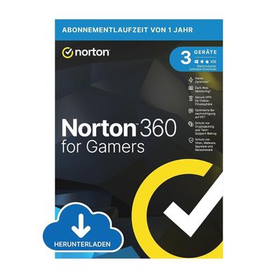 Norton 360 Deluxe for Gamers 3 Geräte 1 Jahr 50GB Cloudspeicher OHNE ABO EMAIL