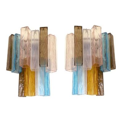 21st Century Multicolored "Squared" Murano Glass Wall Sconces - a Pair by SimoEng