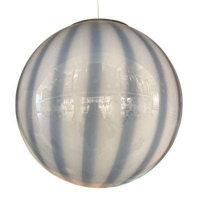 Blue and Milky-White Sphere Pendant in Murano Glass by SimoEng