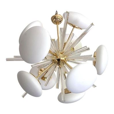 Contemporary Triedro and White Murano Glass Sputnik Gold Chandelier by SimoEng