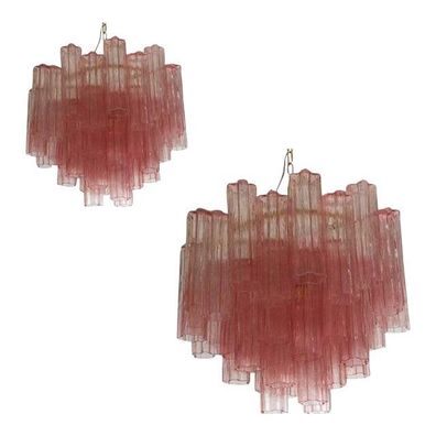 Contemporary Murano Glass Sputnik Pink Mazzega Style Chandeliers - a Pair by SimoEng