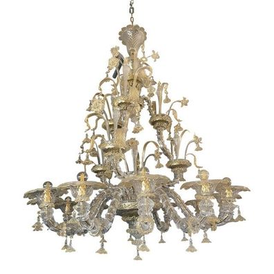 Contemporary Floral Venetian "Ca Rezzonico" Gold Murano Glass Chandelier by SimoEng