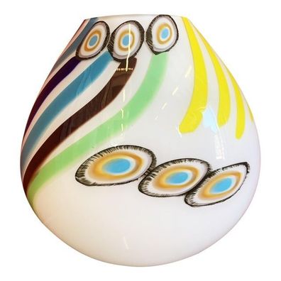 Contemporary Milky-White Murano Glass Style Table Lamp With Multicolored Reeds Vase