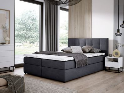 Boxspringbett MALMO 180x200 cm Komplet-Set mit Matratze und Topper Dunkelgrau SR97