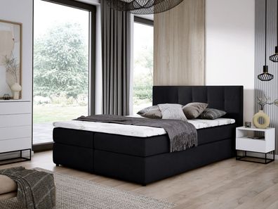 Boxspringbett MALMO 180x200 cm Komplet-Set mit Matratze und Topper Schwarz SR100