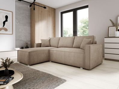 Ecksofa mit Schlaffunktion und Bettkasten NOEMI Eckcouch L-Form Corstoff Beige PS02