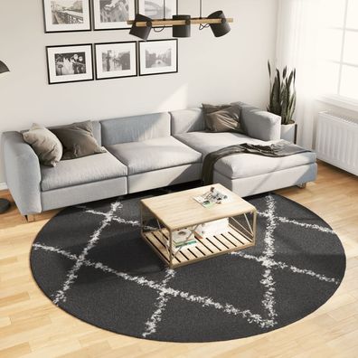 vidaXL Teppich Shaggy Hochflor Modern Schwarz und Creme Ø 240 cm