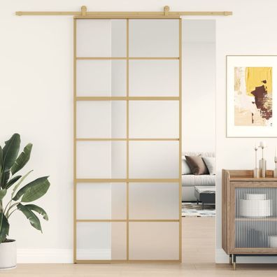 vidaXL Schiebetür Golden 90x205 cm Matt ESG-Glas und Aluminium