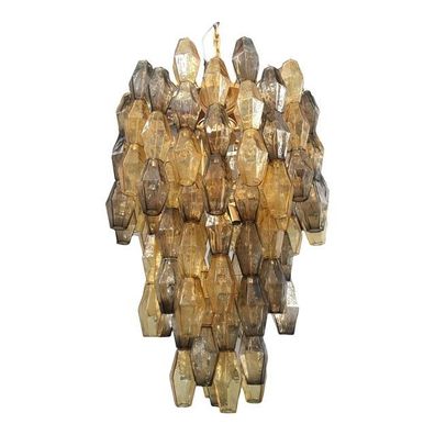 Contemporary Amber and Fume´ “Poliedri” Murano Glass Chandelier by SimoEng