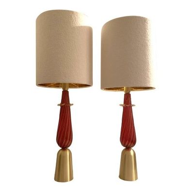 Set of 2 Contemporary Red Murano Glass Table Lamp With Shade by SimoEng