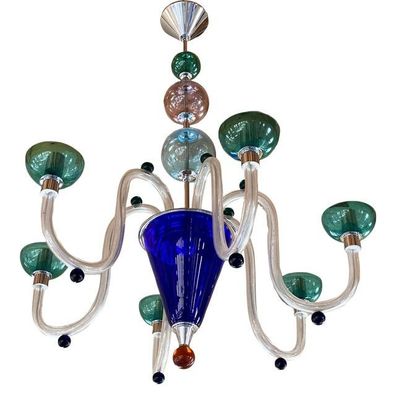 Contemporary Vintage 1980s Multicolor Murano Glass Chandelier by SimoEng