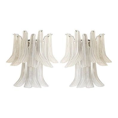 Transparent Diamanted Murano Glass "Selle" Wall Sconces in Mazzega Style - A Pair