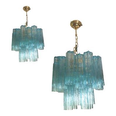 Contemporary Murano Style Glass Turquoise Chandeliers - a Pair by SimoEng