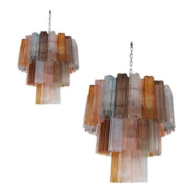 Contemporary Murano Glass Sputnik Multicolor Mazzega Style Chandeliers - a Pair