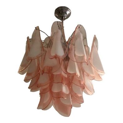 Italian Murano Glass Style Chandelier in Pink and White Color by SimoEng