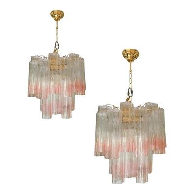 Pair of 21st Century Murano Style Glass Vanished Pink Tronchi Venini Style Chandelier