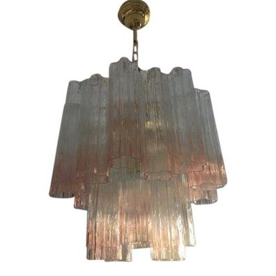 Murano Style Glass Vanished Pink Tronchi Venini Style Chandelier by SimoEng