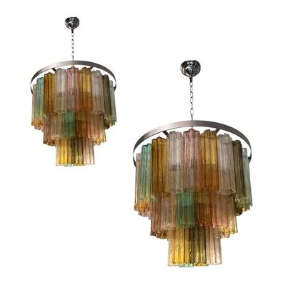 Contemporary Multicolor Tronchi Murano Glass Chandeliers - a Pair by SimoEng