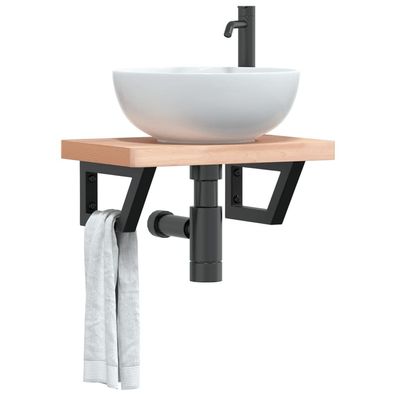 vidaXL Waschbeckenregal Wandmontage Stahl und Massivholz Buche