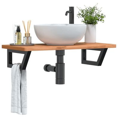 vidaXL Waschbeckenregal Wandmontage Stahl und Massivholz Buche