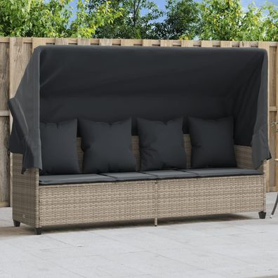 vidaXL Sonnenliege mit Dach und Kissen Hellgrau Poly Rattan