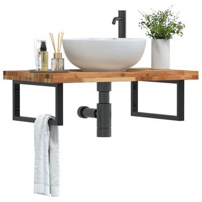 vidaXL Waschbeckenregal Wandmontage Stahl und Akazienholz