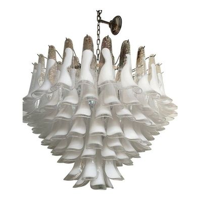 Contemporary White and Transparent “Selle” Murano Glass Chandelier by simoEng