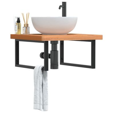 vidaXL Waschbeckenregal Wandmontage Stahl und Massivholz Buche